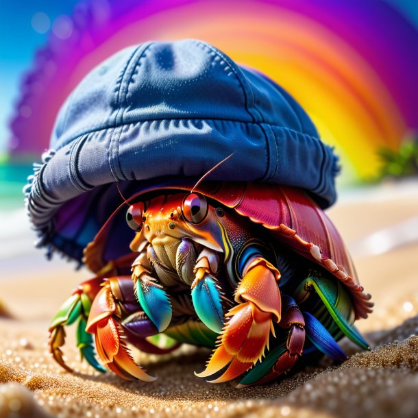 Image d'un crabe ermite dans une casquette sur l'arc-en-ciel