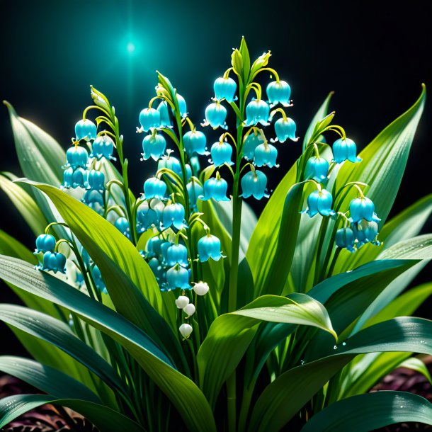 Depiction of a teal lily of the valley