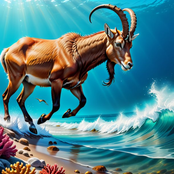 Drawing of a ibex in a shoes in the sea