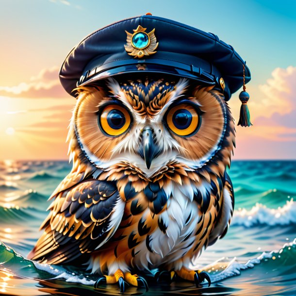 Picture of a owl in a cap in the sea