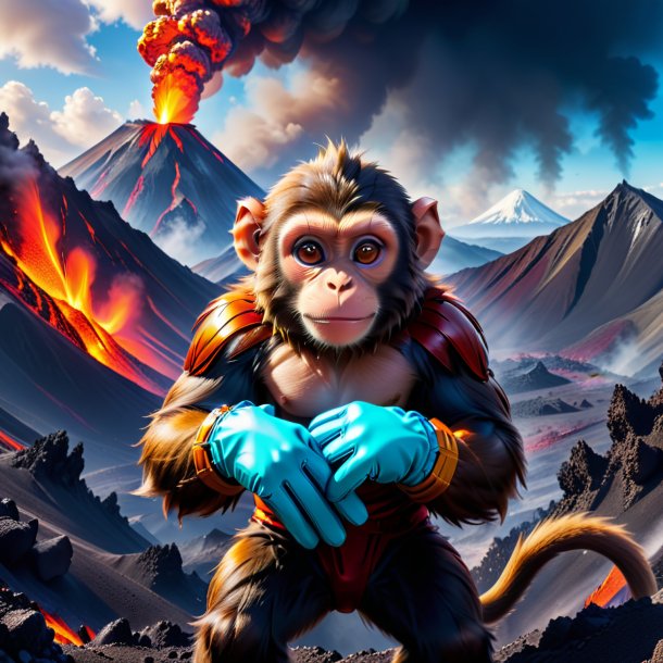 Photo of a monkey in a gloves in the volcano