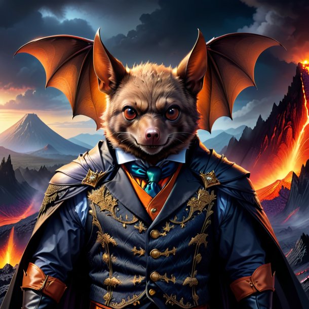 Drawing of a bat in a vest in the volcano