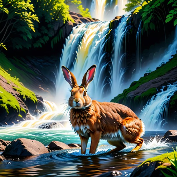 Picture of a swimming of a hare in the waterfall