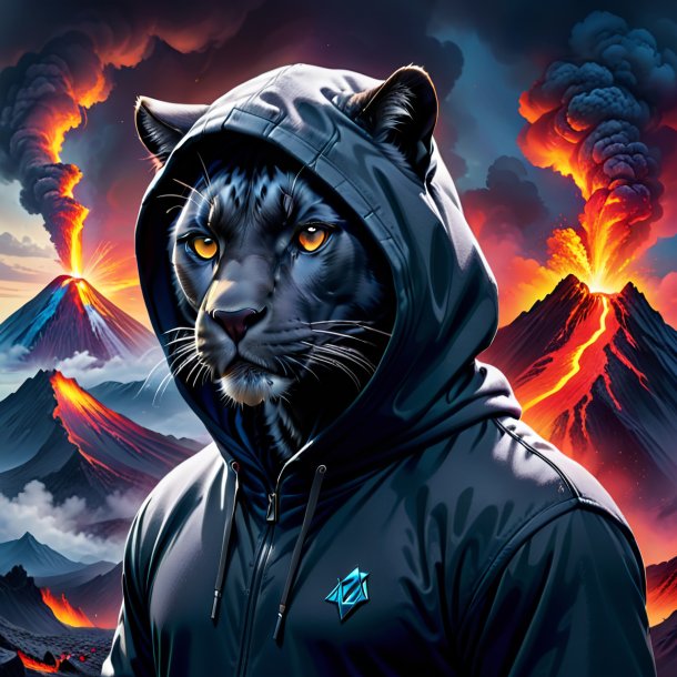 Drawing of a panther in a hoodie in the volcano