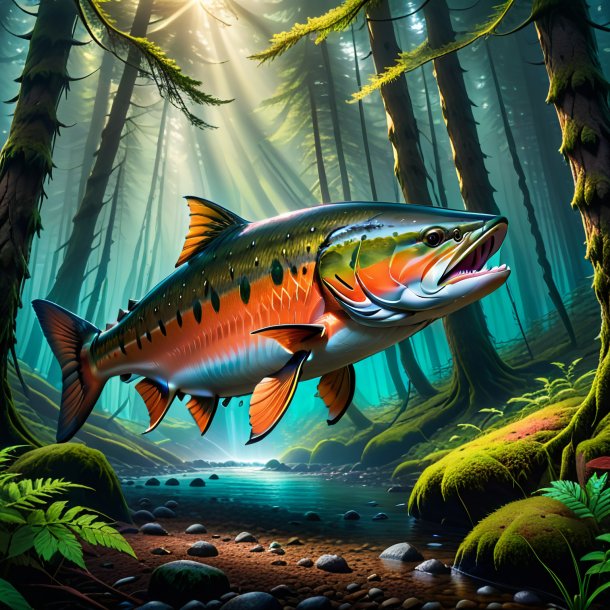 Picture of a threatening of a salmon in the forest