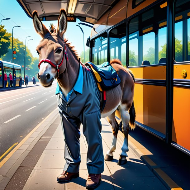 Drawing of a donkey in a trousers on the bus stop