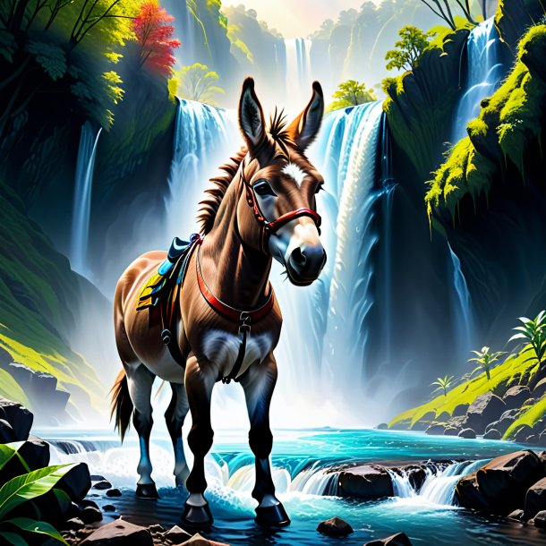 Drawing of a donkey in a gloves in the waterfall