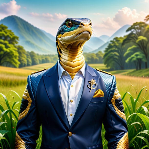 Image of a king cobra in a jacket in the meadow