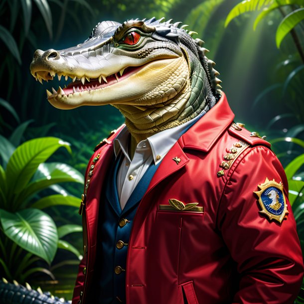 Image of a alligator in a red jacket