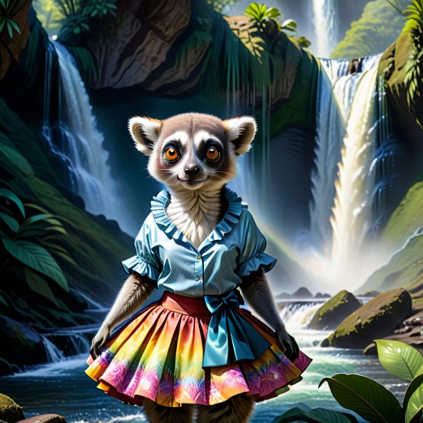 Drawing of a lemur in a skirt in the waterfall