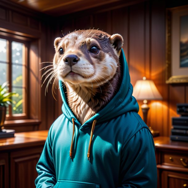 Pic d'une loutre dans un sweat à capuche dans la maison