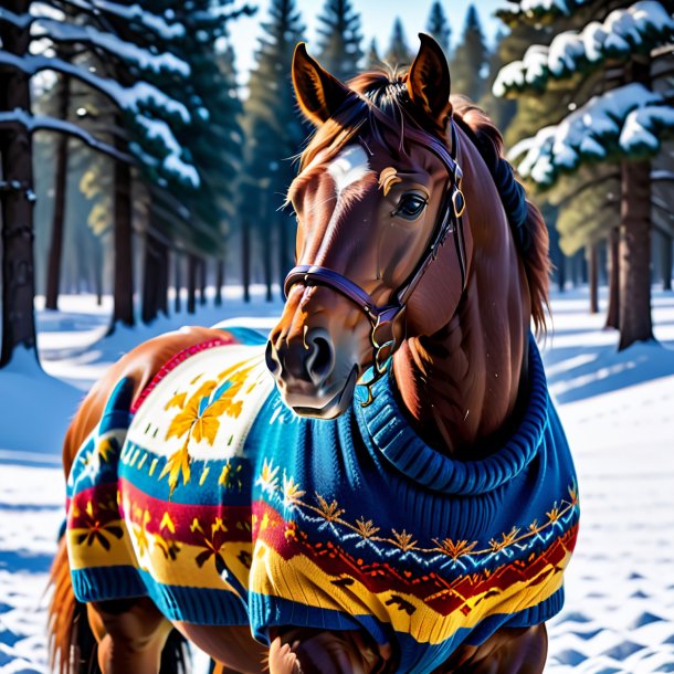 Um cavalo em um suéter na neve