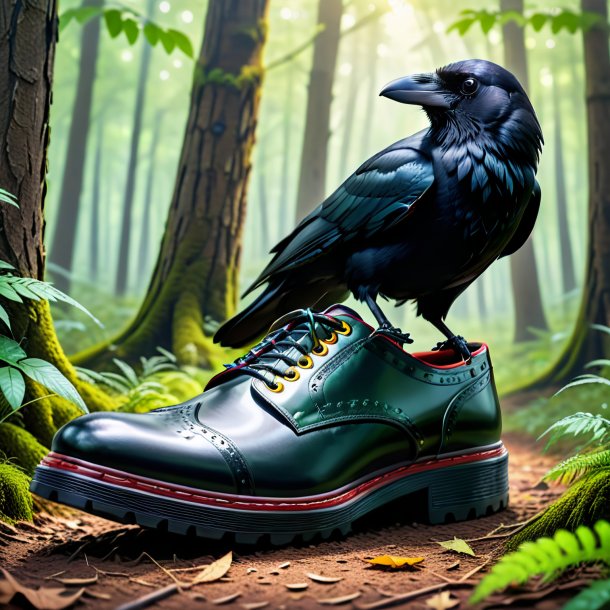 Image of a crow in a shoes in the forest