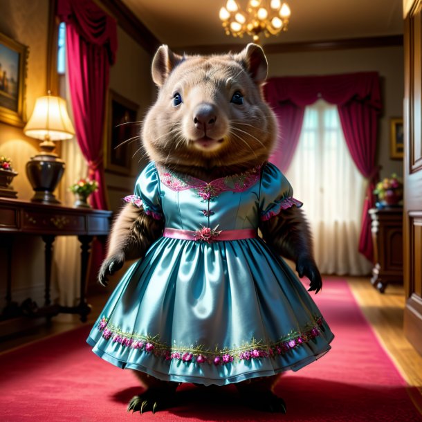 Foto de un wombat en un vestido en la casa