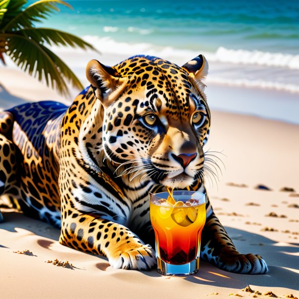 Image of a drinking of a jaguar on the beach