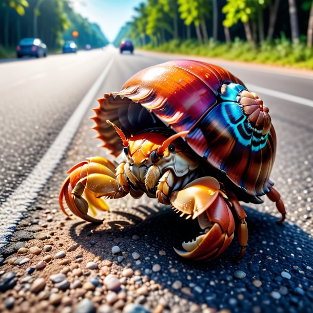 Photo of a playing of a hermit crab on the road