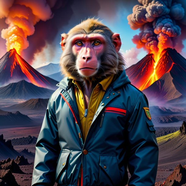 Image of a baboon in a jacket in the volcano