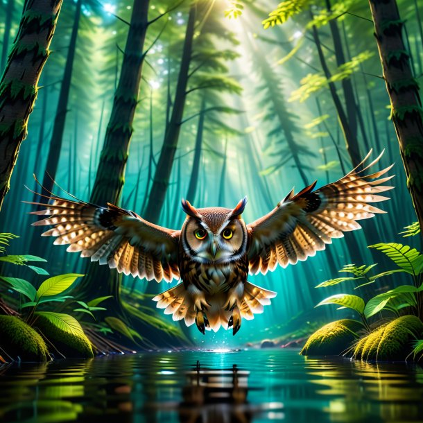 Pic of a swimming of a owl in the forest