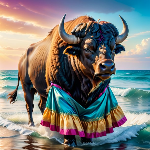 Picture of a buffalo in a dress in the sea