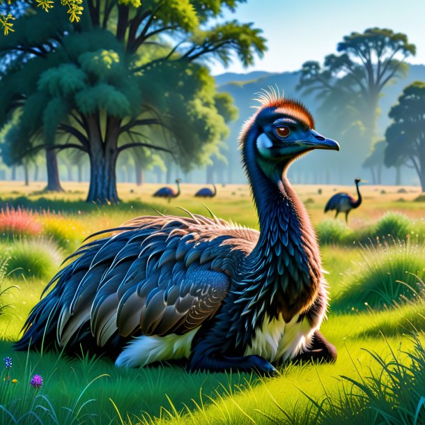 Image of a resting of a emu in the meadow