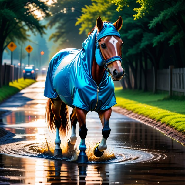 Image of a horse in a hoodie in the puddle