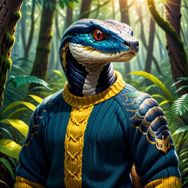 Drawing of a king cobra in a sweater in the forest