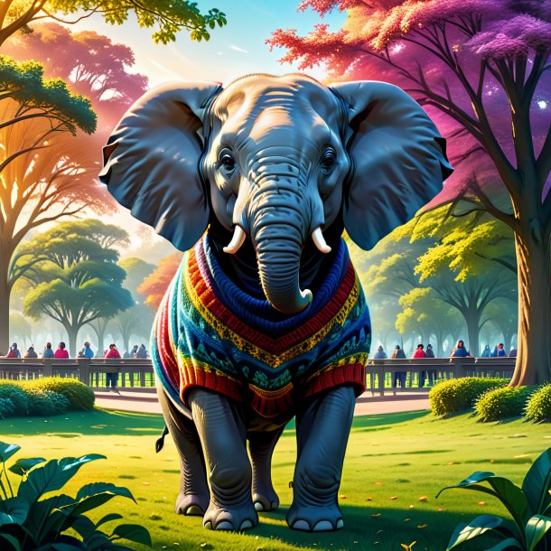 Illustration of a elephant in a sweater in the park