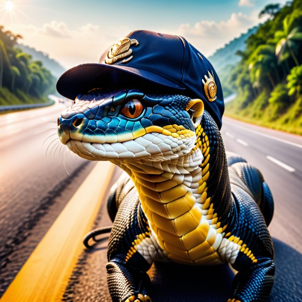 Image d'un cobra roi dans une casquette sur l'autoroute