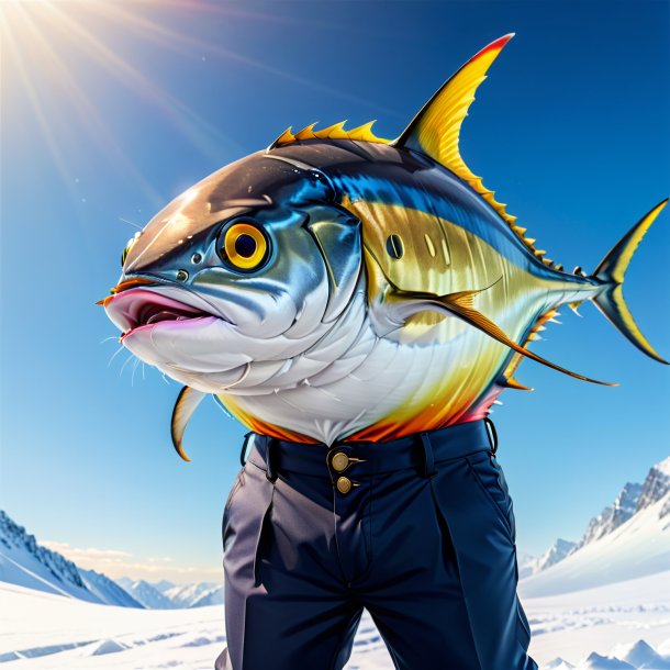 Pic of a tuna in a trousers in the snow