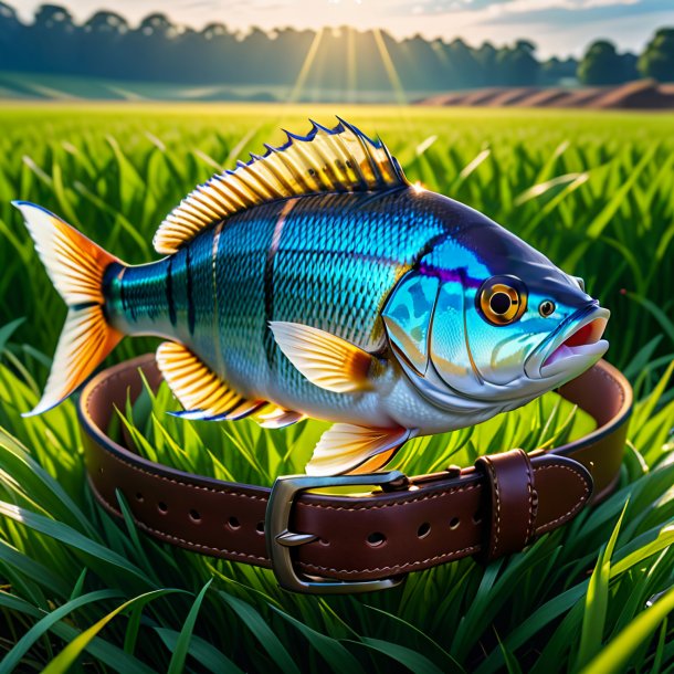 Pic of a fish in a belt on the field