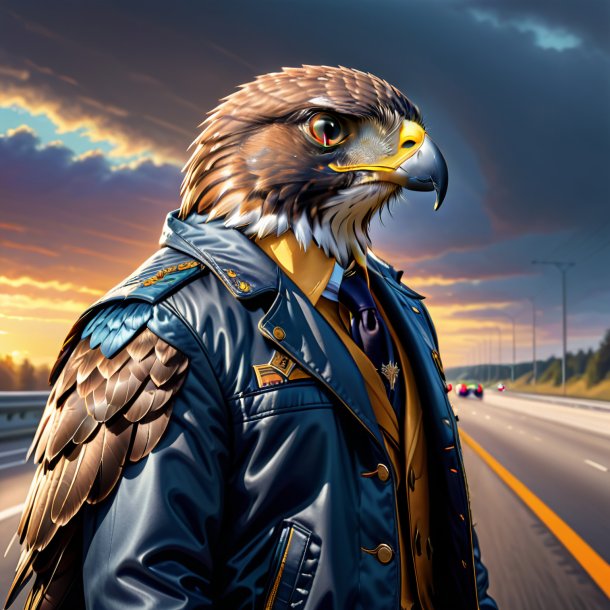 Drawing of a hawk in a jacket on the highway