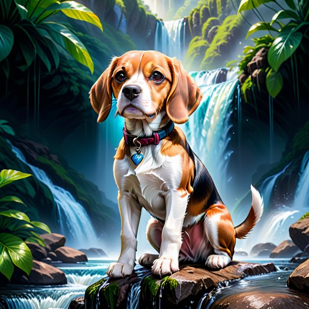 Drawing of a beagle in a gloves in the waterfall