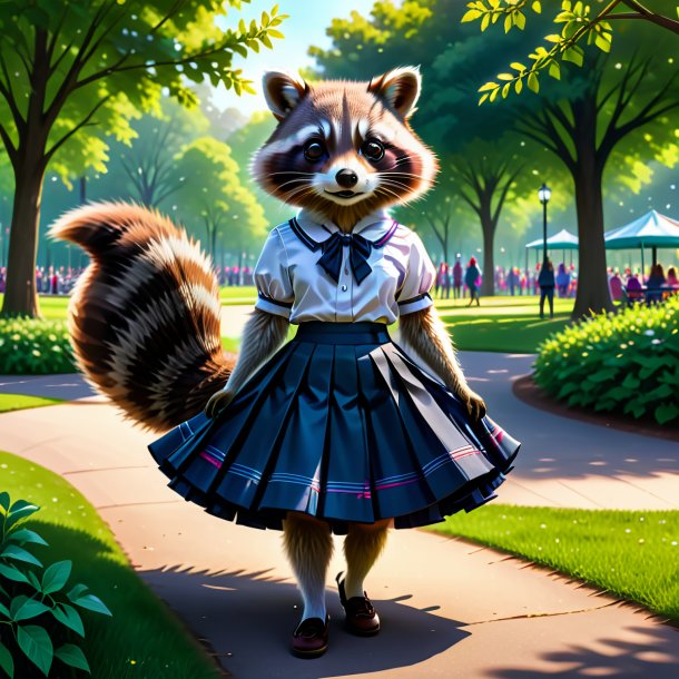 Drawing of a raccoon in a skirt in the park