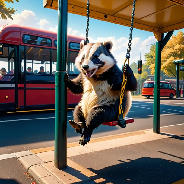 Image of a swinging on a swing of a badger on the bus stop