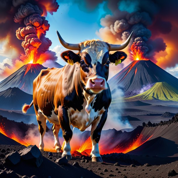 Pic d'un jeu d'une vache dans le volcan