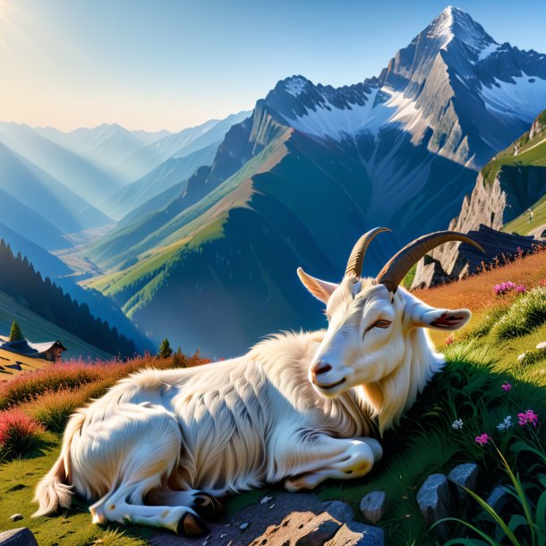 Picture of a sleeping of a goat in the mountains