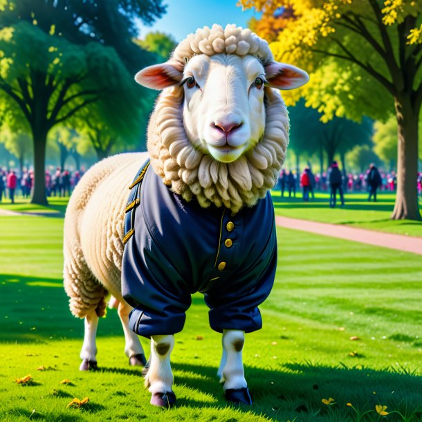 Picture of a sheep in a trousers in the park