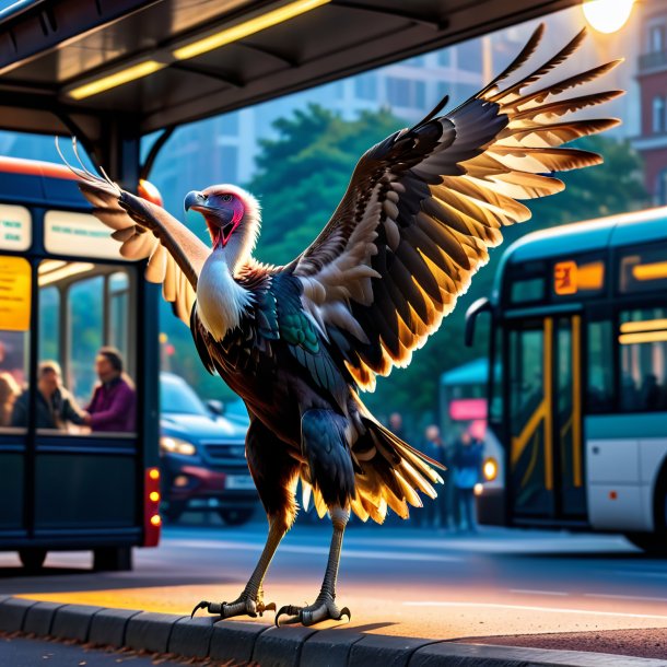 Foto de uma dança de um abutre no ponto de ônibus