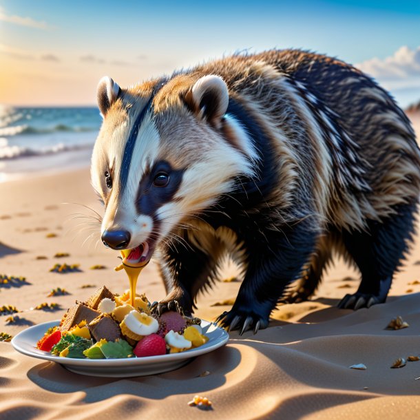 Imagem de um comer de um texger na praia