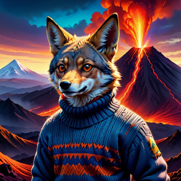 Illustration of a jackal in a sweater in the volcano