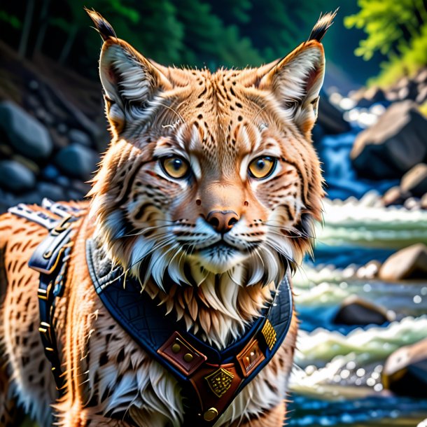 Pic of a lynx in a vest in the river