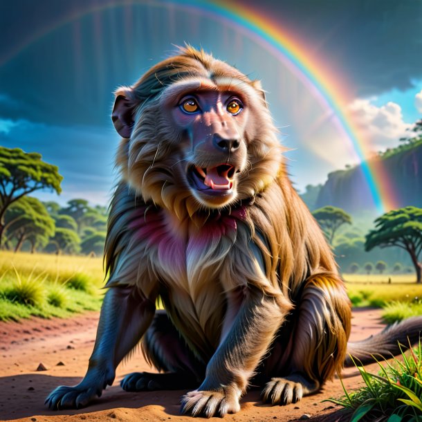 Photo of a playing of a baboon on the rainbow