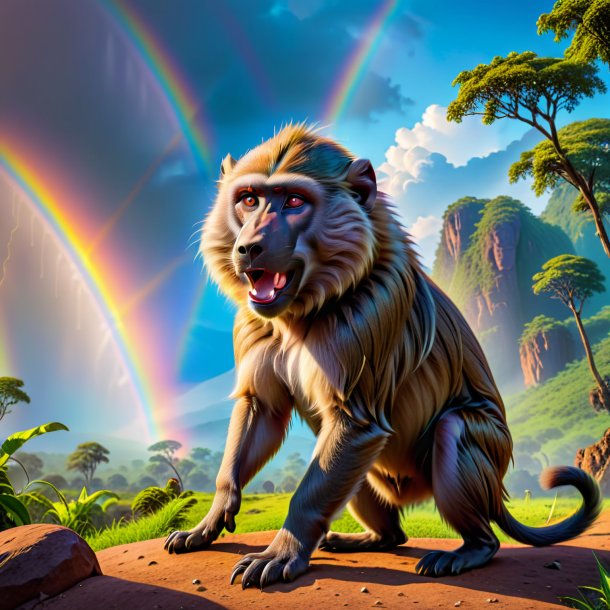 Photo of a playing of a baboon on the rainbow