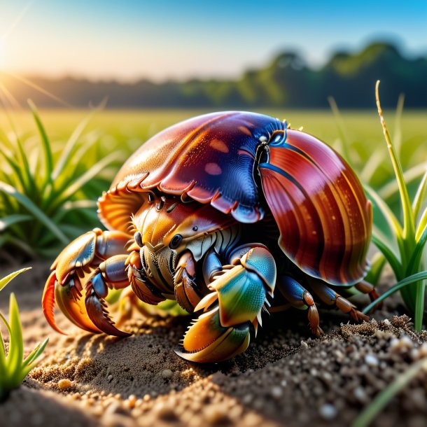 Image of a sleeping of a hermit crab on the field