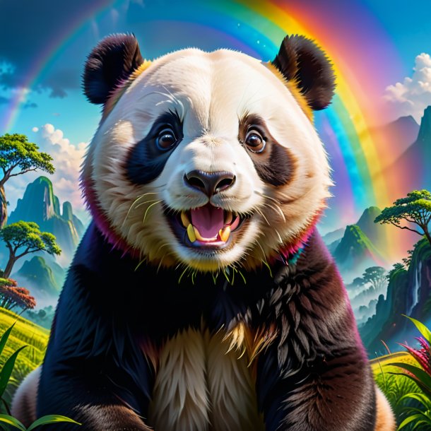 Pic of a smiling of a giant panda on the rainbow