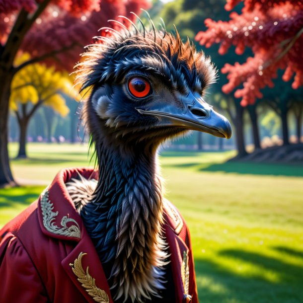 Pic of a emu in a red coat