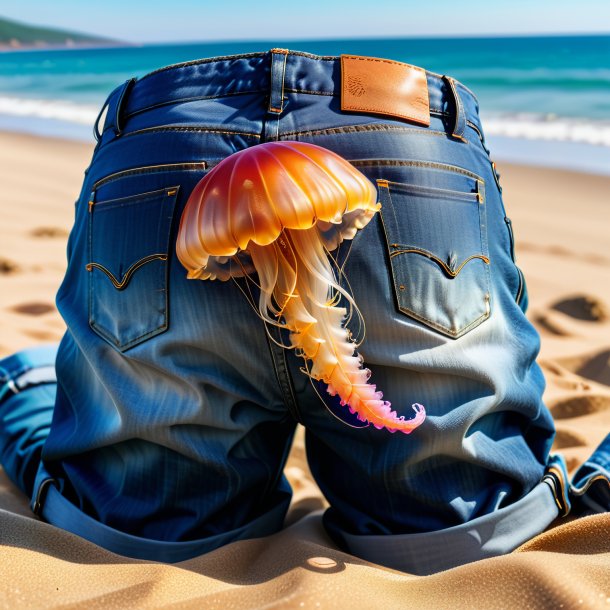 Photo d'une méduse dans un jean sur la plage