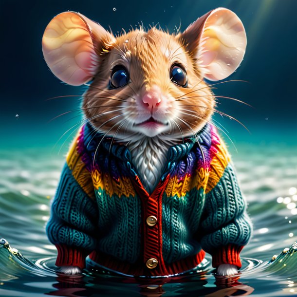 Image of a mouse in a sweater in the water