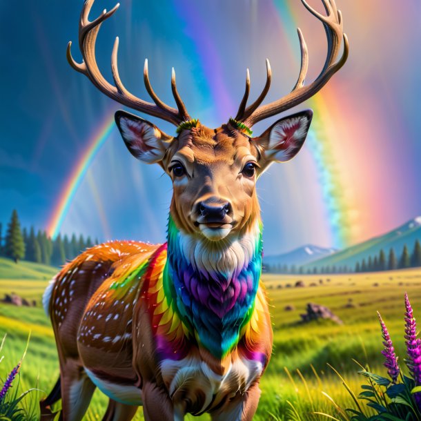 Picture of a smiling of a deer on the rainbow