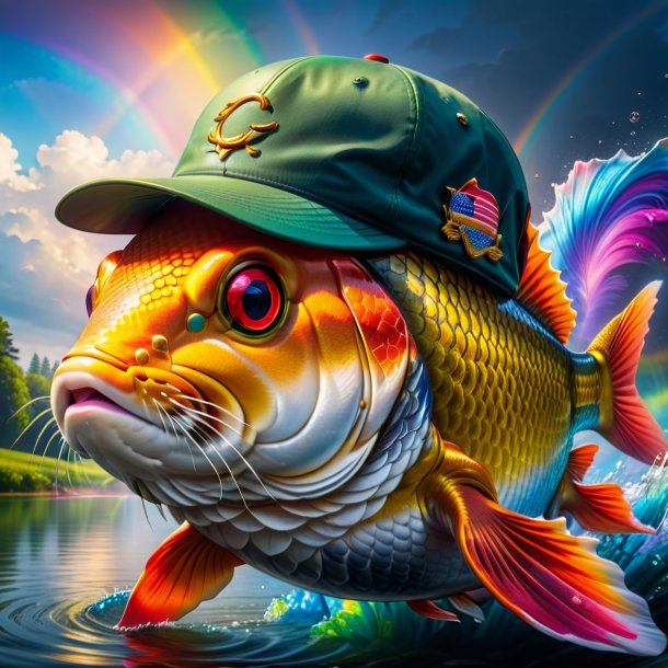 Photo of a carp in a cap on the rainbow